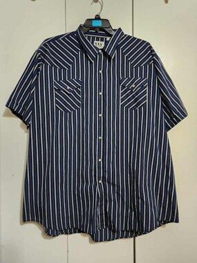 Ely Cattleman Western Shirt Mens Big 3X Blue Striped Pearl Snap Short Sleeve